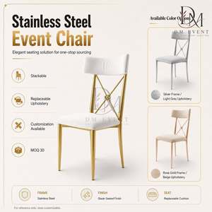 Gold X Cross <b>Back</b> Stainless Steel Event Chair with White <b>Cushion</b> for Wedding and Hotel Banquets Wholesale Seating - Product Image 4