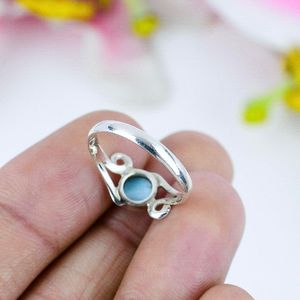 925 Sterling Silver Women's <b>Statement</b> <b>Ring</b> New Design Classic Style Wedding Anniversary Party Wear Natural Larimar Gemstone - Product Image 2