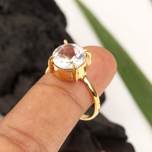 Trendy <b>Clear</b> Crystal Quartz Rings 925 Sterling Silver 10mm Round Shape 18K Gold Plated Eternity Vermeil Fine Jewelry for Women's - Product Image 2