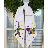 Couronne de Mardi Gras rectangulaire de luxe faite à la main avec perles, ruban en tissu personnalisable pour décorations de porte de fête de carnaval