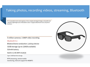 แว่นตาอัจฉริยะสำหรับตรวจสอบความปลอดภัยพร้อมฟังก์ชันสตรีมมิ่ง RTSP สำหรับการตรวจสอบผ่านมือถือ - Product Image 2