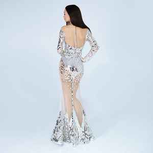 Vestido de fiesta de noche antiestático blanco patrón de manga larga forma de cuerpo largo vestidos de cóctel de longitud completa para eventos - Product Image 6