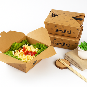 กล่องใส่อาหารแบบใช้แล้วทิ้งกระดาษคราฟท์สีน้ำตาลแบบย่อยสลายได้พิมพ์โลโก้ตามสั่งสำหรับร้านอาหาร - Product Image 2