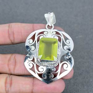 จี้ทองเหลืองชุบเงิน925อัญมณีควอตซ์เลมอนธรรมชาติเครื่องประดับแฮนด์เมดขายส่งราคาโรงงาน - Product Image 4