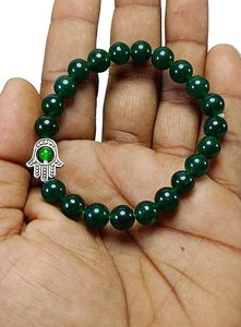 Hombres y mujeres verde Jade Hamsa mano encanto piedra cuentas redondas pulsera fabricante piedras estilo joyería de moda regalo de energía - Product Image 5