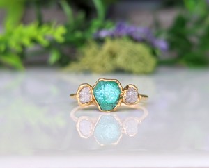 Raw Emerald Ring Emerald Silver Ring 925 Sterling Silver Gold Ring Green Emerald Ring Round Gemstone Ring Surprising Gift Ring - Product Image 2