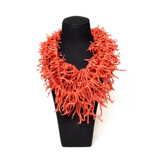 Collier italien à longues branches de corail rouge naturel pour bijoux prix d'usine