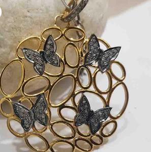 Pendentif clouté diamant pavé de papillons vintage en argent sterling 925 plaqué rhodium noir taille 40x40MM pour mariage et fiançailles - Product Image 5