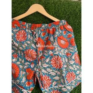 Conjuntos de pijama corto con estampado de algodón Floral indio para mujer, ropa de dormir de verano acogedora, traje de noche con camisa y pantalones cortos, venta al por mayor - Product Image 3