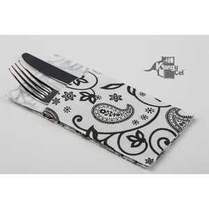 Serviettes de table blanches 40x40cm à motif cachemire, découpe point-à-point, format Kanguro, 960 pièces, B2B - Product Image 1
