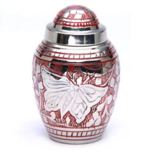 Urna Funeraria Clásica de Latón con Hermoso Diseño de Mariposa, Acabado Rojo y Pulido - Product Image 1