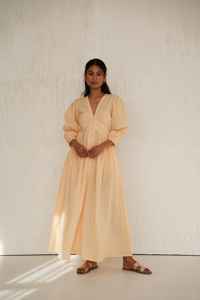 Robe longue en coton et lin à manches longues, col en V, coupe ample, couleur unie, décontractée, automne-hiver, élégante et chic, robe maxi en A - Product Image 2