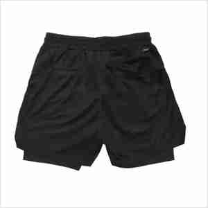 Pantalones cortos de compresión de doble capa informales FIT completamente negros con patrón sólido Cierre de cintura elástica antiarrugas y transpirables - Product Image 1