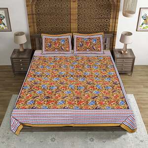Jaipuri Print Double Bedsheet with 2 Pillow Covers 100% Cotton Yellow 240 TC <b>King</b> <b>Size</b> for Home Use 3-Piece Set (ADB1383) - Product Image 2