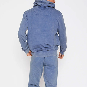 Logotipo personalizado de los hombres 100% de algodón lavado con ácido francés Terry Sun Faded Stacked pantalones de chándal acampanados y Zip Up Hoodie Sets - Product Image 2