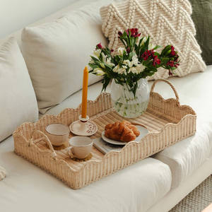 Plateau de service festonné naturel fait main le plus vendu pour la décoration de la maison, plateau décoratif avec poignée pour la fête fabriqué au Vietnam - Product Image 2