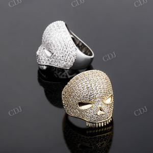 Anillo de Hip Hop de Plata de Ley 925 para hombre, Diamante de moissanita y piedra de calavera helada completa, amarillo, blanco, chapado en oro rosa para ropa de fiesta - Product Image 3