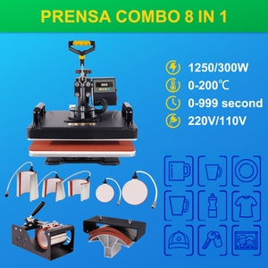 8 in 1 Combo Multifunction Manual New Heat Press Machine Magic Mug Sublimation T-Shirt Printing Machine 110V/220V 1250W
