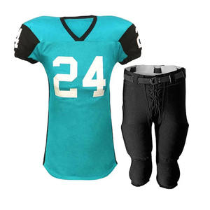 Mens American Football Uniform Teal Jersey With Number Print And <b>Black</b> <b>Lace</b> Up Padded Pants Athletic Training Sportswear - Product Image 1