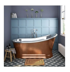 Handmade Vintage Copper Bathtub Shiny Brass Metal Custom Made Hammered <b>Bath</b> <b>Tub</b> With Drainer for Bathroom Use - Product Image 2