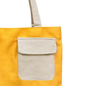 Mustard Pocket Cotton <b>Canvas</b> Tote Bag with Zipper Closure Shoulder Handle Yellow Unique Pattern Top Selling Promotional Bags - Product Image 6
