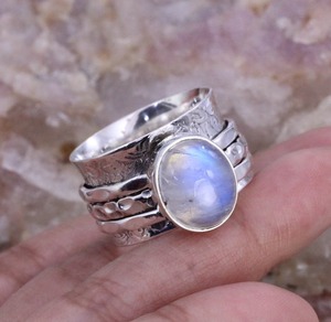 Anillo de plata de ley hecho a mano, regalo de boda, piedra lunar de Plata de Ley 925, anillo giratorio de piedras preciosas clásicas, Anillo de Fuego Azul de Navidad - Product Image 2