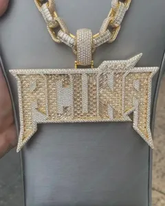 Men's Luxury 14K Yellow Rose Gold Sterling Silver 12Ct Real Moissanite VVS Clarity Name Pendant 12Ct Real Moissanite Diamond - Product Image 5