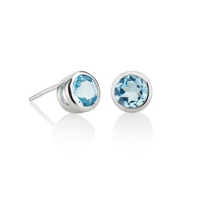 925 Sterling <b>Silver</b> Bezel Set Blue Topaz Stud <b>Earrings</b> For Women And Girls <b>Small</b> <b>Silver</b> <b>Earrings</b> - Product Image 2