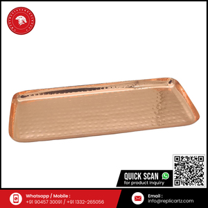 Handmade Copper Serving Tray 12x5 Inch | Hammered Finish Rectangular Platter for Dining Table <b>Kitchen</b> <b>Decor</b> Serving Organizer - Product Image 6