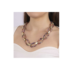 Collar de cadena de resina con forma de rectángulo amarillo, collar de joyería de moda, aspecto clásico para mujer, uso de fiesta de boda a la venta - Product Image 3