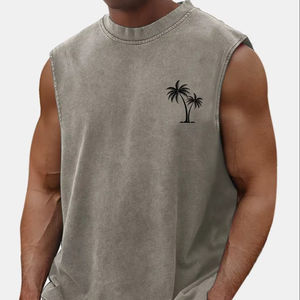 Débardeur décontracté de haute qualité, couleur gris foncé, délavé à l'acide, design personnalisé, respirant, grande taille, débardeur de sport pour homme, débardeur de gym par Bearfit - Product Image 1