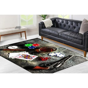 Tapis en laine imprimé patchwork sur le thème du casino - Décoration moderne écologique avec support en latex non tissé pour salle de jeux, man cave et salle à manger - Product Image 3