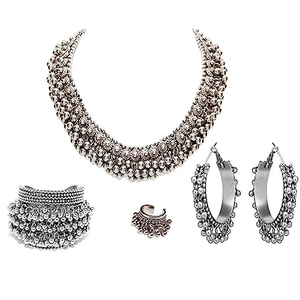 Conjunto de Joyería Fina Baali, Gargantilla, Pulsera y Anillo Chapados en Oro con Diamantes y Perlas para Fiestas, Bodas y Regalos - Product Image 1