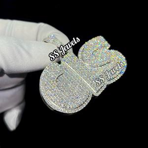 Collar con Colgante de Letra Personalizado en Plata de Ley 925 con Baño de Rodio y Moissanita VVS, Estilo Hiphop con Engaste de Garra para Hombre, 40g - Product Image 6