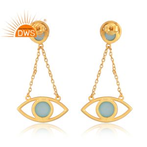 Mejor Venta de plata de ley 925 18K chapado en oro Natural Aqua Calcedonia piedra preciosa pendiente Demi joyería fina fabricante - Product Image 2