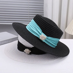 Protección UV verano moda Simple viaje al aire libre playa vacaciones sombrero transpirable perla decorada rafia paja personaje para - Product Image 4