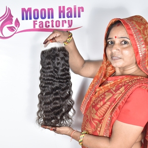 Bon produit Cheveux humains d'apparence naturelle Fermeture Ondulés Doux Soyeux Temple Indien Machine Double Trame Vendeur Extensions non traitées - Product Image 4