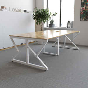 Table de réunion de style industriel BH68028 120x240cm en bois de caoutchouc avec pieds en fer en forme de K, assemblage requis, pour salle de conférence, utilisation hôtelière - Product Image 2