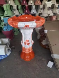 Vistaar OEM Flower Printed Vitrossa Ceramic Pedestal Wash <b>Basin</b> Round Lavabo Sink Brown Sterling Set India Export Design - Product Image 5