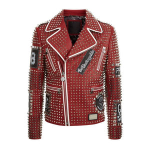 Chaqueta con tachuelas Punk Rock de cuero de vaca 100%, chaqueta de motocicleta para hombre, chaqueta de batalla, calidad Premium - Product Image 3