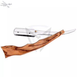 Rasoir droit de barbier en bois et acier inoxydable de couleur naturelle, marque privée, en vente au Pakistan - Product Image 4