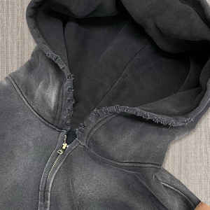 2025 superventas cremallera-Up ácido lavado logotipo personalizado sudaderas con capucha para hombres OEM diseño Vintage estilo callejero pesado GSM tela hombres sudaderas con capucha - Product Image 2