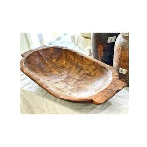 Cuenco de Madera Tallado a Mano Estilo Vintage - Recipiente de Madera Natural Sin Acabado - Cuenco Decorativo Oblongo Estilo Shabby Chic para Velas - Product Image 1