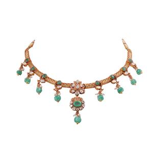 Conjunto de Collar y Aretes Gajaah Clásico de Plata de Ley 925 con Esmeralda Verde para Mujer, Joyería Étnica Tradicional para Novias - Product Image 4