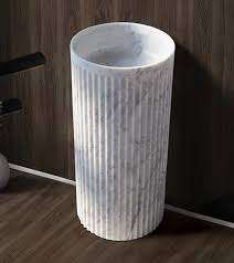 Lavabo sur pied en marbre facetté, lavabo en pierre à poser, design vertical moderne, utilisation en entrepôt, drain inclus - Product Image 4