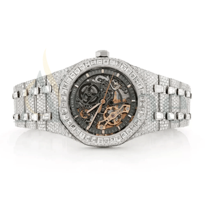 Montre-bracelet analogique chronographe de luxe pour homme avec boîtier, diamants en moissanite de clarté VVS, bracelet en acier inoxydable - Product Image 1