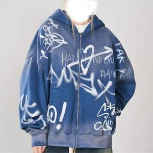 100% algodón nuevos hombres impresión personalizada de gran tamaño en blanco liso de alta calidad cremallera Vintage ácido lavado Sudadera con capucha - Product Image 1