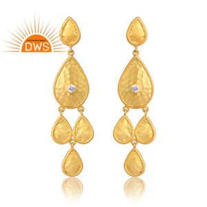 Diseño único Plata de Ley 925 18K Chapado en oro Natural Cz Piedra preciosa Pendiente Diseño Demi Fine Jewelry Fabricante. - Product Image 1