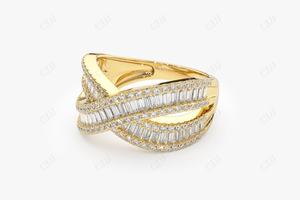 Anillos de oro sólido de 18 quilates personalizados, banda de boda trenzada con diamantes cultivados en laboratorio, corte Baguette, cóctel Micro pavé, fiestas de perlas - Product Image 3