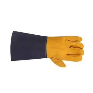 Guantes de Piercing resistentes al calor para estufa de cocina dividida de cuero de vaca, guantes de soldadura para soldador amarillo y negro, guantes antifuego resistentes al desgaste - Product Image 4